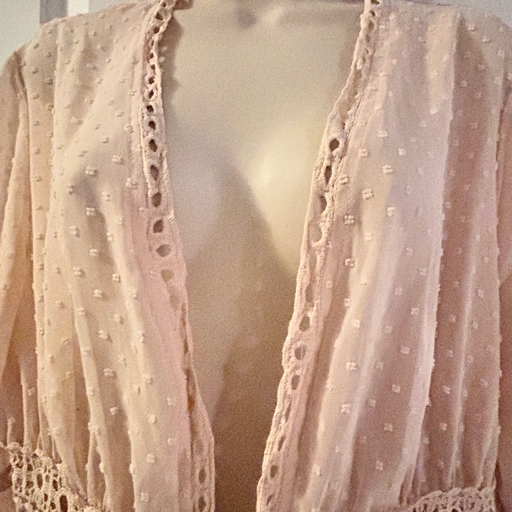 K26. AOLRO Women Swiss Dot Chiffon Coverup Long Bell Sleeve/Cardigan/Kimono - Picture 5 of 9